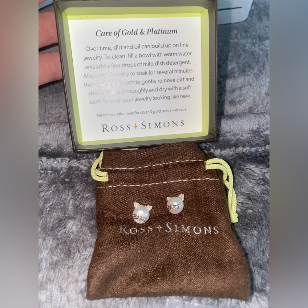 Ross+Simons cat earrings- Sterling Silver with Diamond Accent